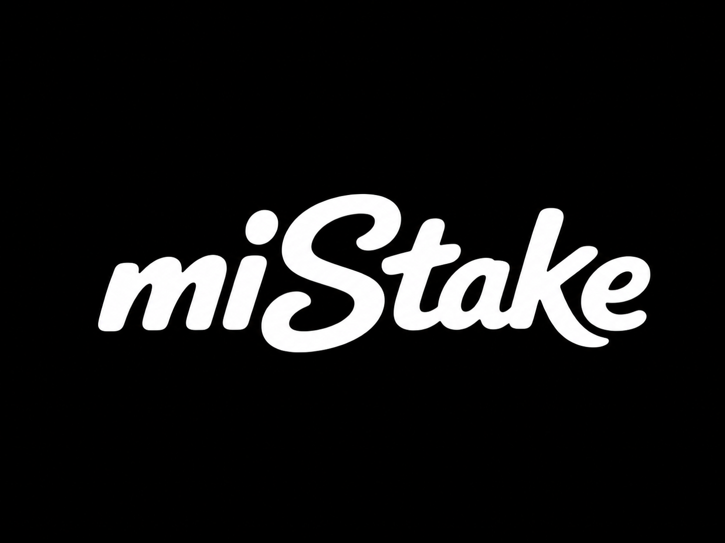 Stylized white logo reading “miStake” on a black background, with a capital S emphasizing “Stake” within “mistake.”
